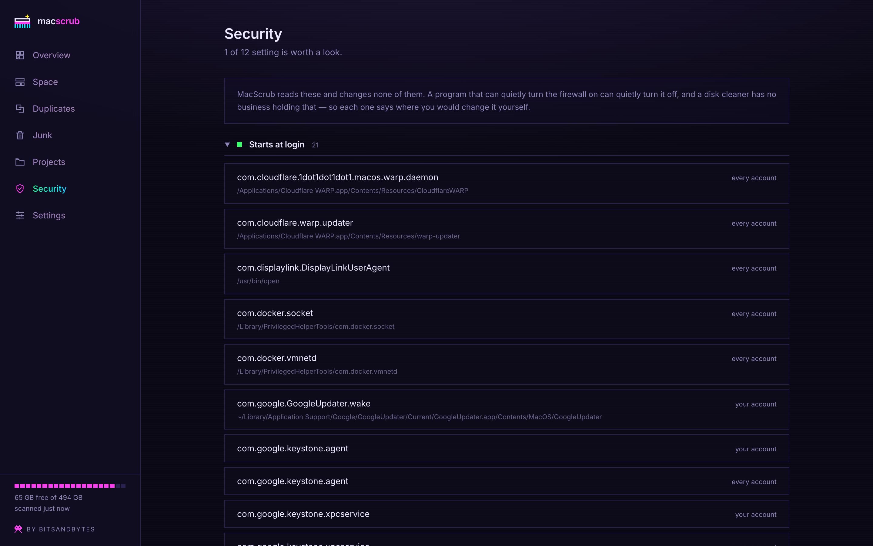 MacScrub security panel
