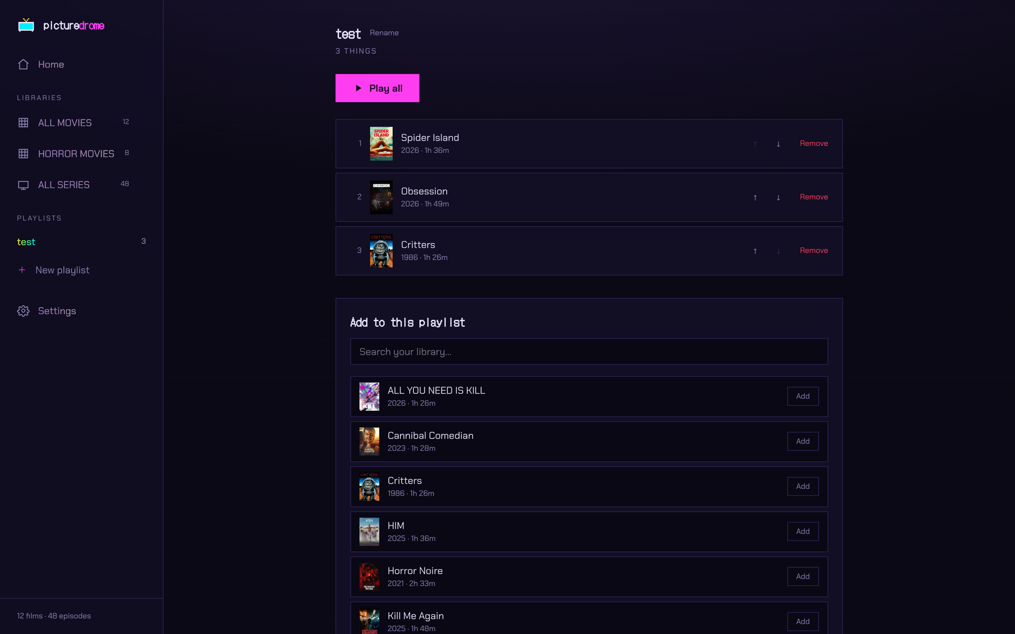A playlist in Picturedrome